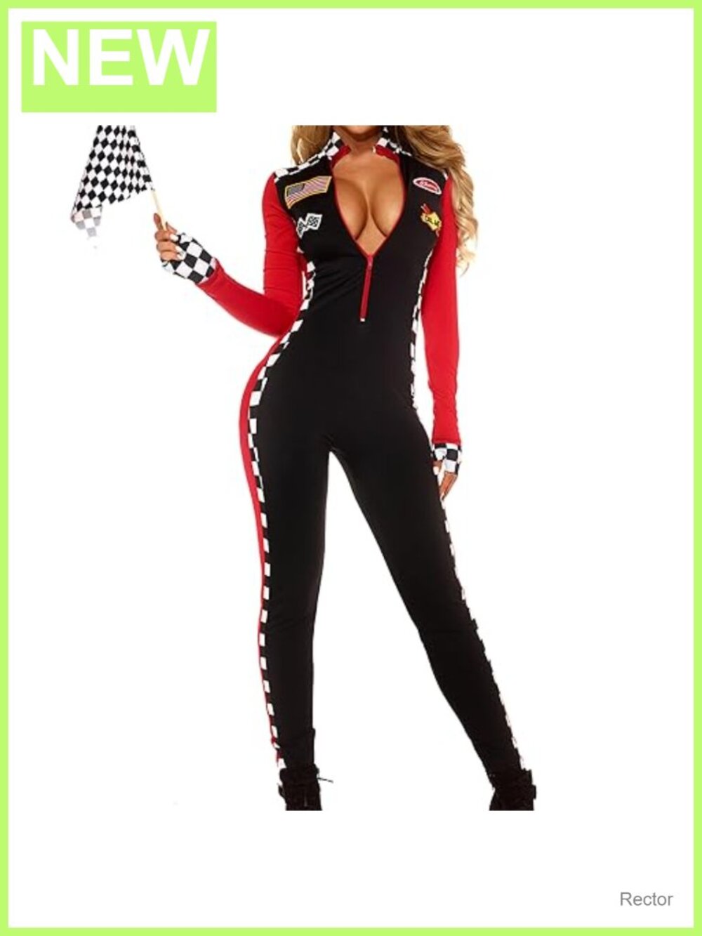 Racer Costume Zip Front Catsuit with Gloves & Aviator Sunglasses